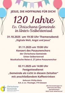 Gemeinsam feiern: 120 Jahre Chrischona-Gemeinde Unter-Seibertenrod